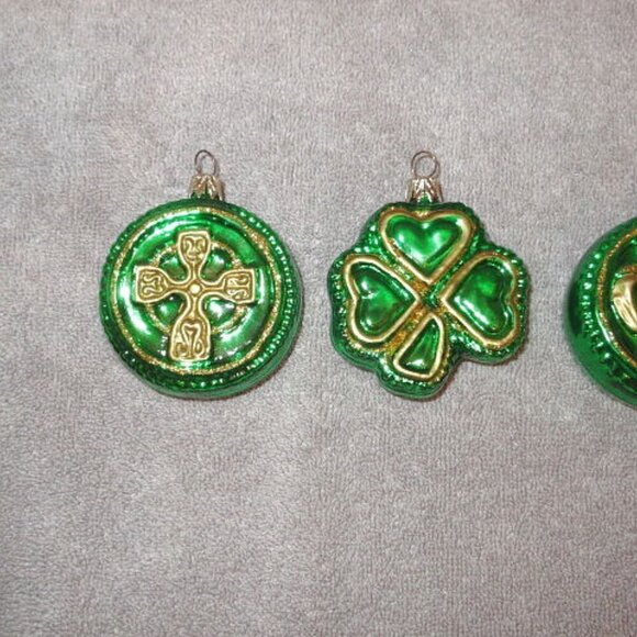 Vtg Blown Glass Chrismtas Ornaments Glitter Irish Celtic Cross Claddagh Shamrock - Picture 5 of 10